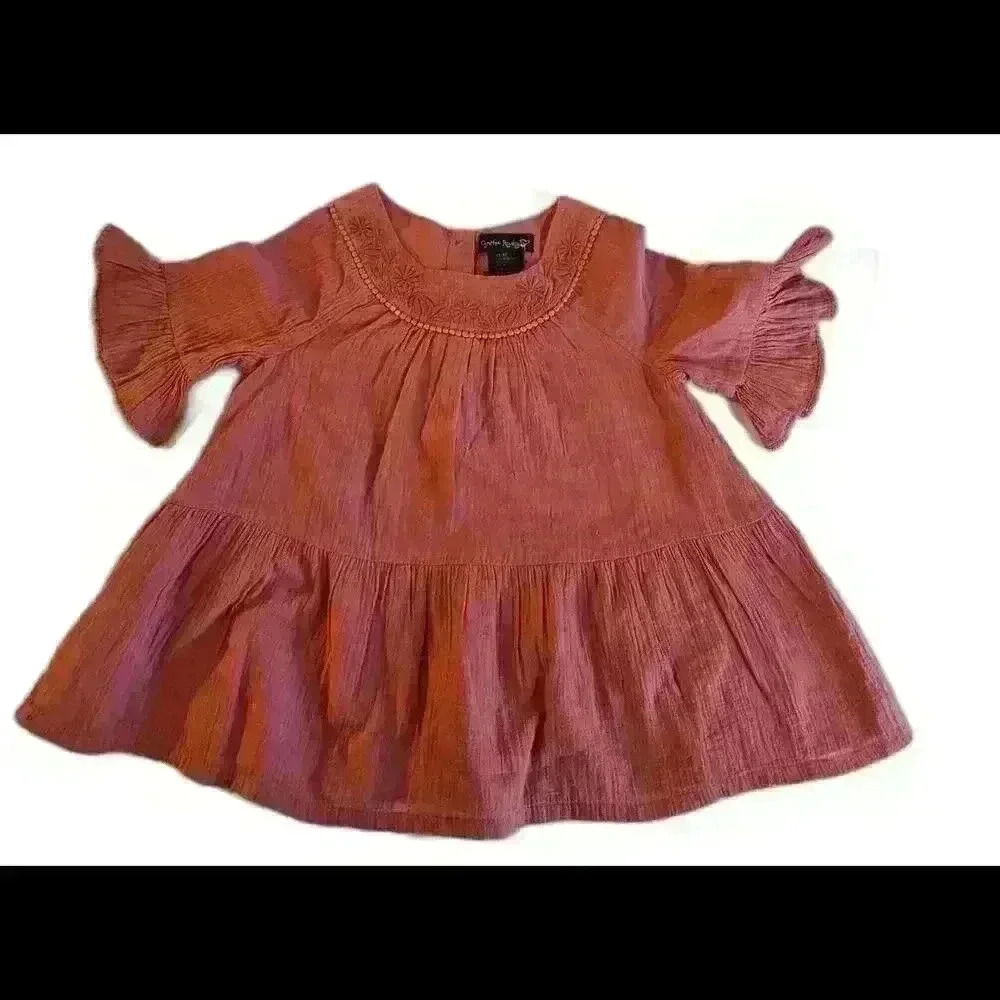 Adorable Girls' Flutter Sleeve Cotton Dress